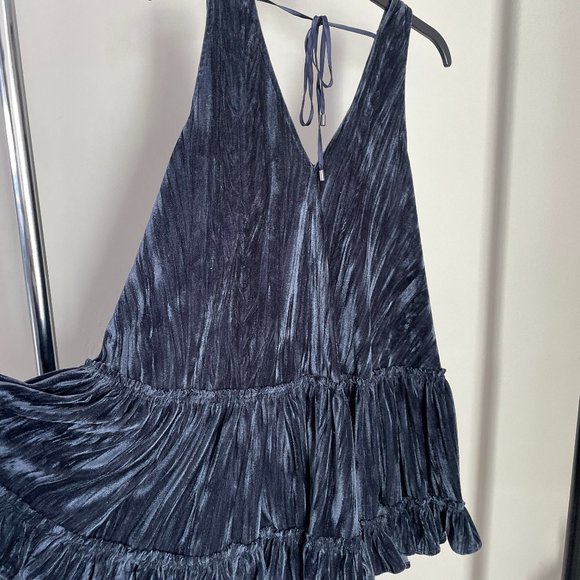 Free People Pleated Plush Swing Dress Velvet Rare Night - Picture 1 of 4